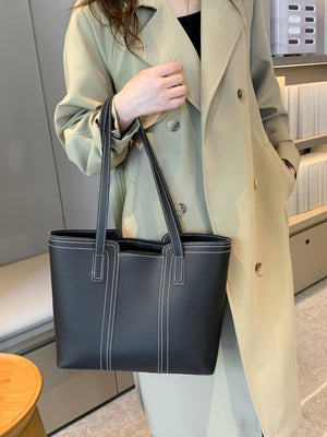 Stitch Detail Shoulder Tote Bag - Negative Apparel