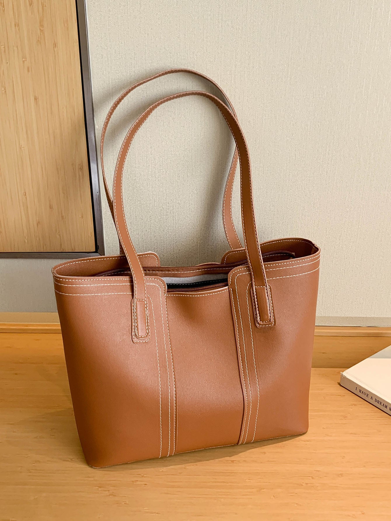 Stitch Detail Shoulder Tote Bag - Negative Apparel