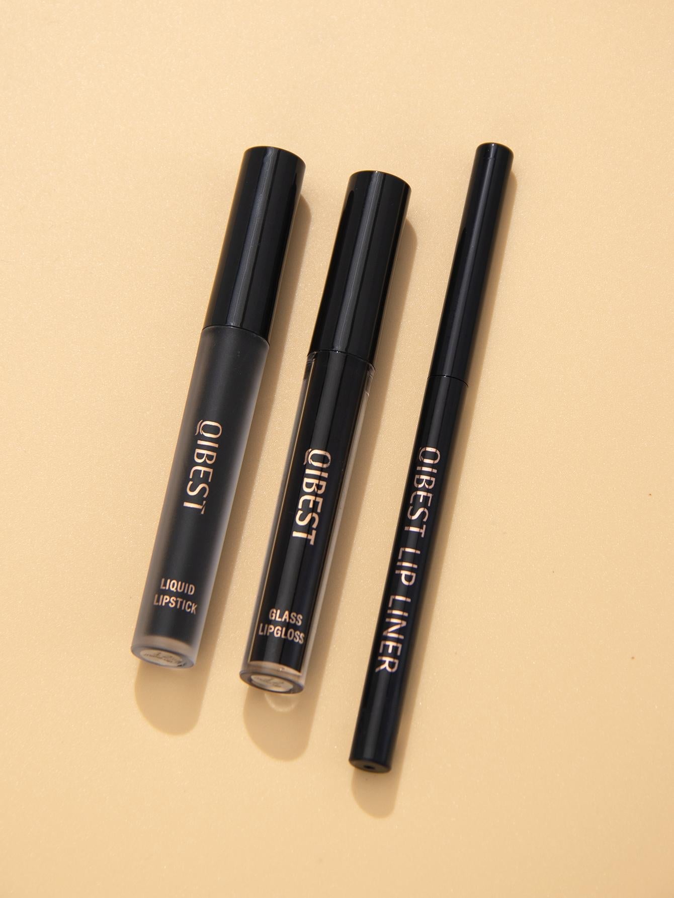 Trio Lip Set, 3Pcs Non-Stick Cup Long-Lasting Moisturizing Liquid Lipstick & Lip Liner - Negative Apparel