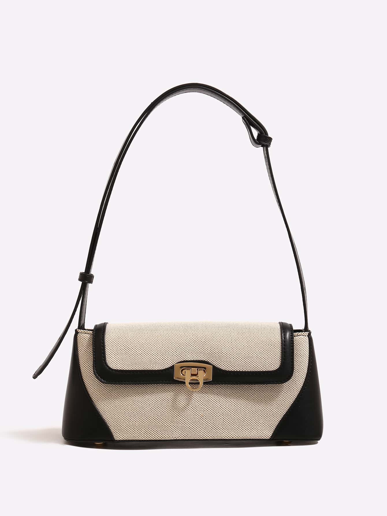 Two Tone Flap Baguette Bag - Negative Apparel