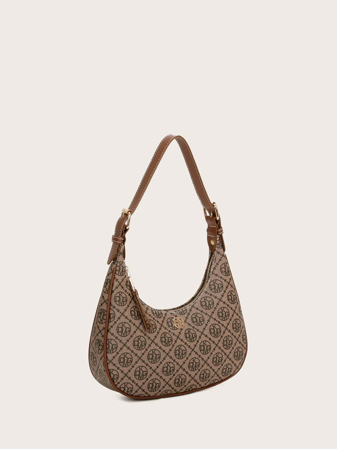 Vintage Retro Pattern Design Pu Zipper Closure Shoulder Bag - Negative Apparel