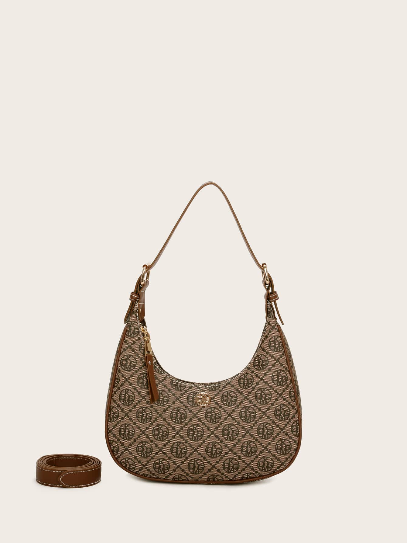 Vintage Retro Pattern Design Pu Zipper Closure Shoulder Bag - Negative Apparel