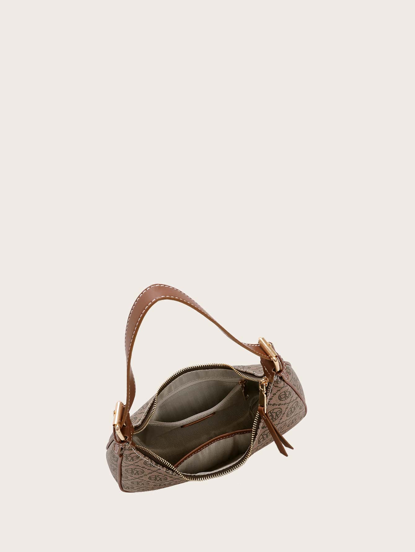 Vintage Retro Pattern Design Pu Zipper Closure Shoulder Bag - Negative Apparel