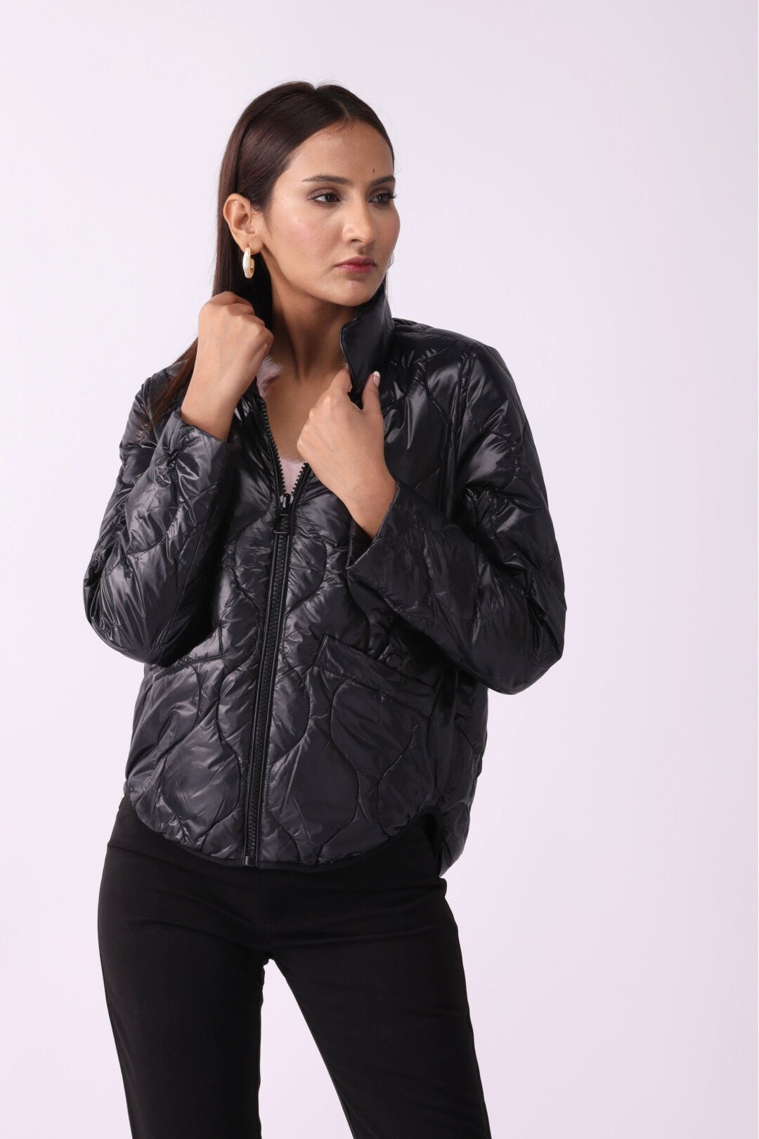 Women Padded Puffer Black Jacket - Negative Apparel
