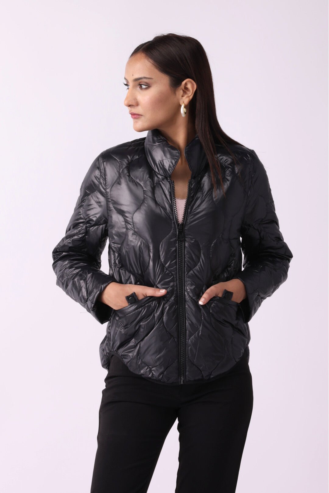 Women Padded Puffer Black Jacket - Negative Apparel