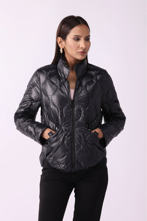 Women Padded Puffer Black Jacket - Negative Apparel