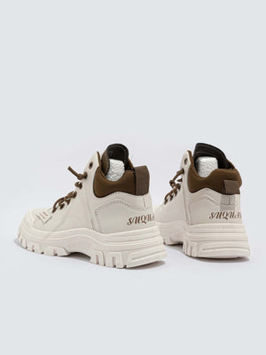 Women Patch Detail High Top Pu Lace-Up Front Chunky Sneakers - Negative Apparel