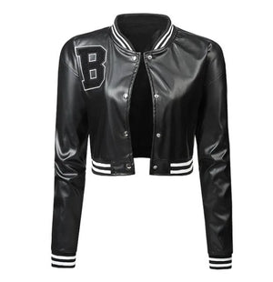 Women's Baseball High Waist Leather Jacket - Negative Apparel