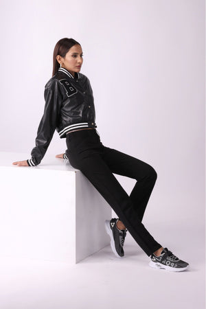 Women's Baseball High Waist Leather Jacket - Negative Apparel