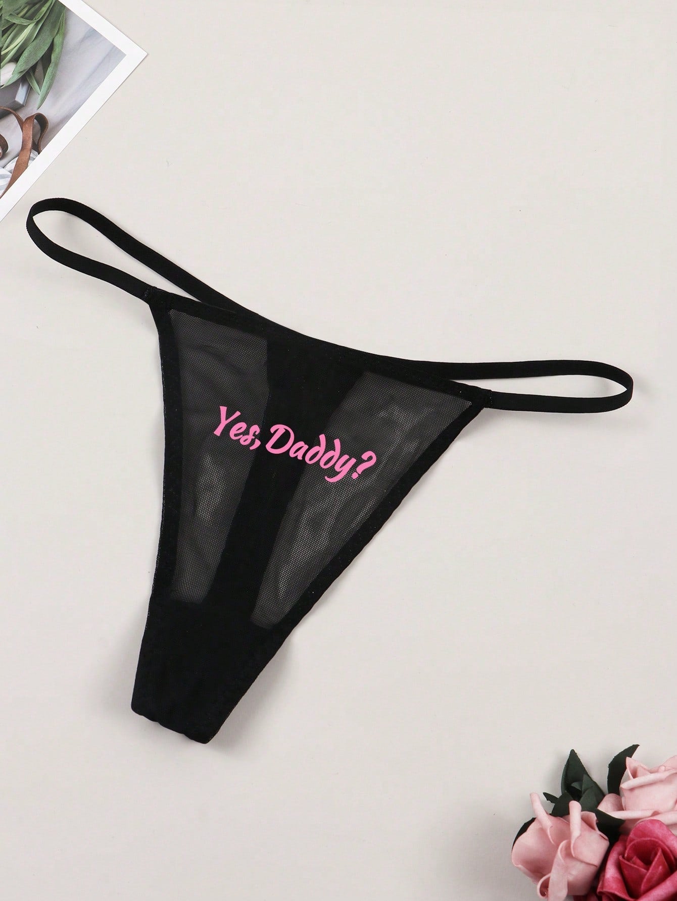 Women's Sexy Lace English Letter Breathable Thong - Negative Apparel