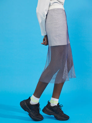 Zip Back Contrast Fishnet Skirt - Negative Apparel