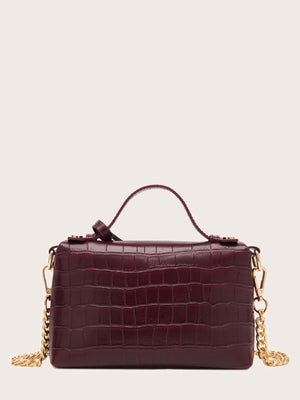 Zip Front Crocodile Embossed Satchel Bag With Bag Charm - Negative Apparel