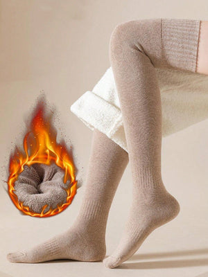 1 Pair Thick & Warm Fleece Lined Over - The - Knee Socks - Negative Apparel