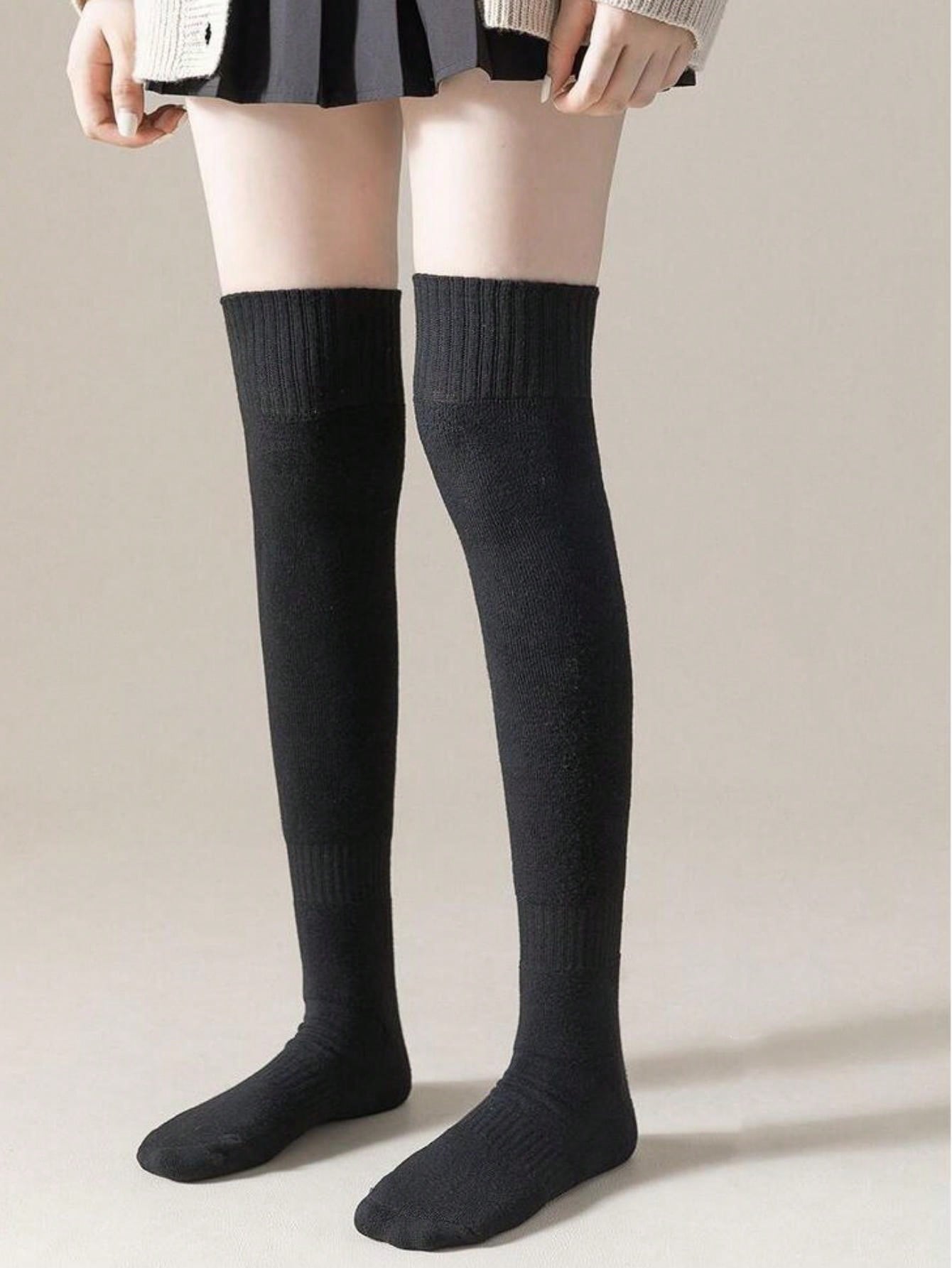 1 Pair Thick & Warm Fleece Lined Over - The - Knee Socks - Negative Apparel