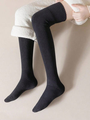 1 Pair Thick & Warm Fleece Lined Over - The - Knee Socks - Negative Apparel