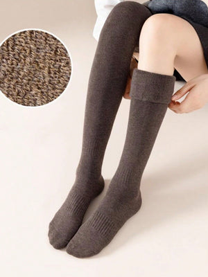 1 Pair Thick & Warm Fleece Lined Over - The - Knee Socks - Negative Apparel