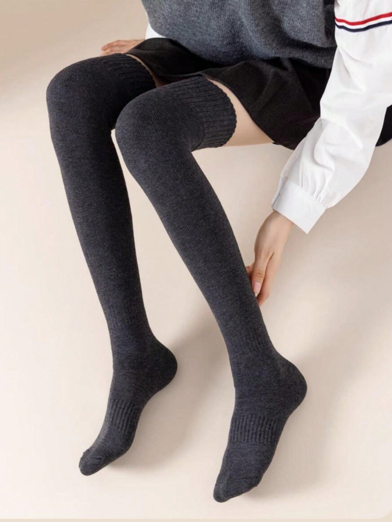 1 Pair Thick & Warm Fleece Lined Over - The - Knee Socks - Negative Apparel