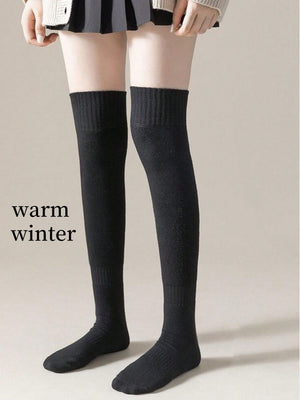 1 Pair Thick & Warm Fleece Lined Over - The - Knee Socks - Negative Apparel