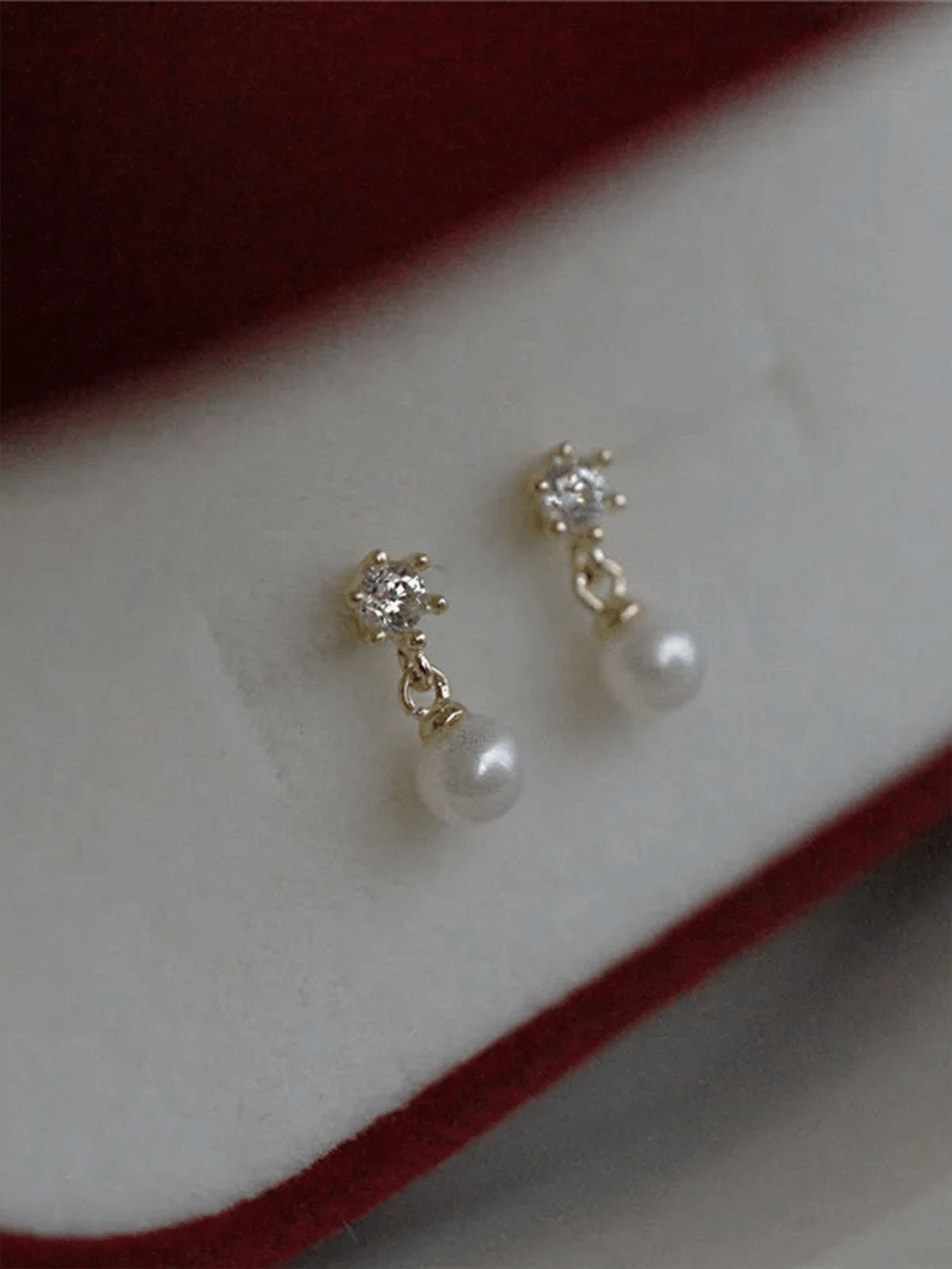 1 Pair Vintage S925 Sterling Silver Single Cubic Zirconia Pearl Drop Stud Earrings - Negative Apparel