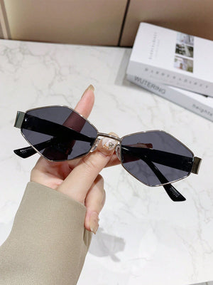 1 Pc Women Unisex Metal Frame Uv400 Ladies Sunglasses With Colored Lens, Trendy Polygonal Shades Fashion Glasses For Outdoor Activities,Carnival,Beach Accesorise - Negative Apparel