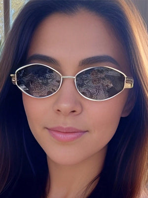 1 Pc Women Unisex Metal Frame Uv400 Ladies Sunglasses With Colored Lens, Trendy Polygonal Shades Fashion Glasses For Outdoor Activities,Carnival,Beach Accesorise - Negative Apparel