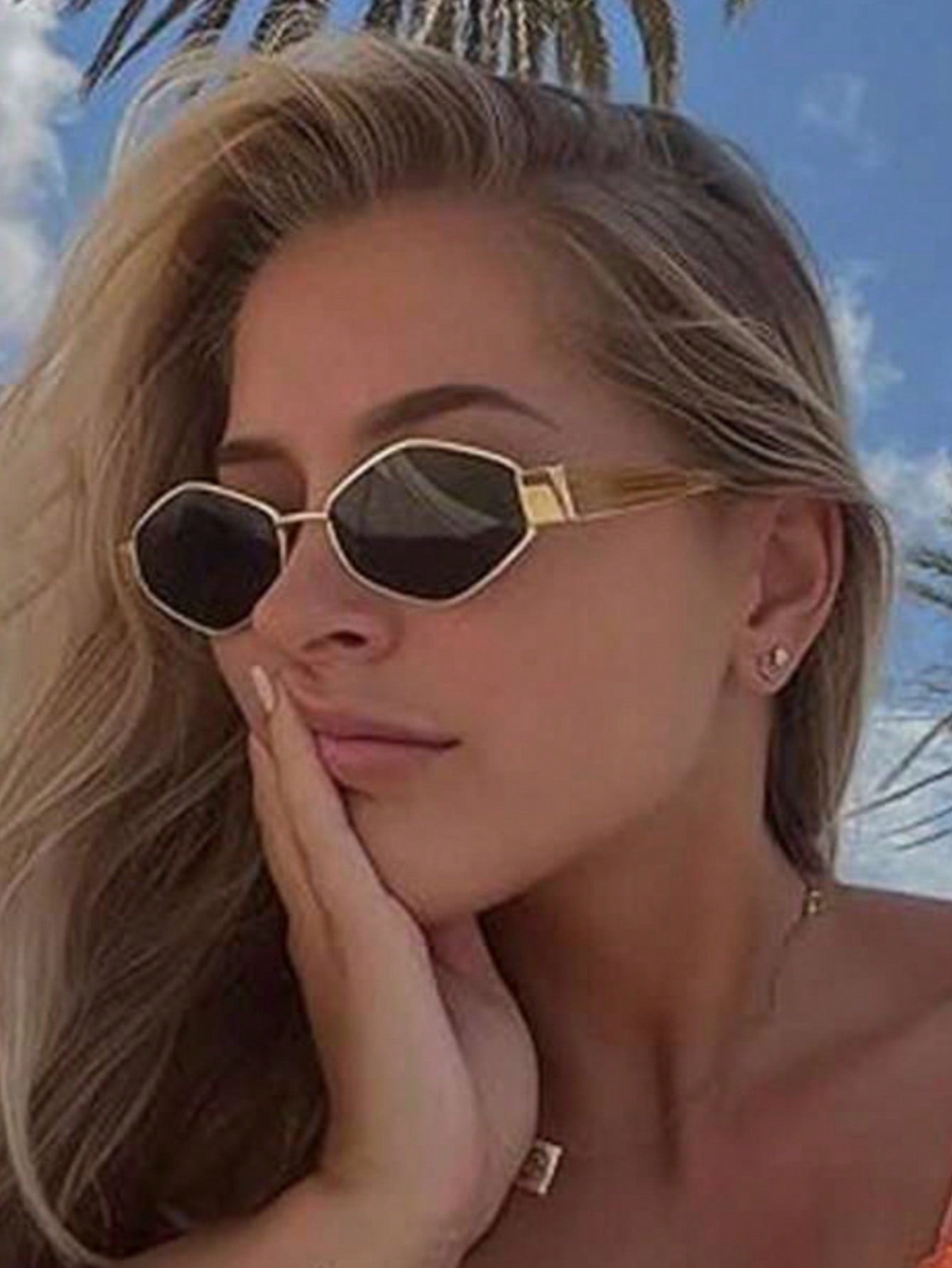 1 Pc Women Unisex Metal Frame Uv400 Ladies Sunglasses With Colored Lens, Trendy Polygonal Shades Fashion Glasses For Outdoor Activities,Carnival,Beach Accesorise - Negative Apparel