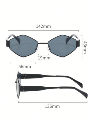 1 Pc Women Unisex Metal Frame Uv400 Ladies Sunglasses With Colored Lens, Trendy Polygonal Shades Fashion Glasses For Outdoor Activities,Carnival,Beach Accesorise - Negative Apparel