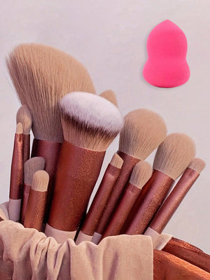 13Pcs Makeup Brush Set Soft And Powper Puff Fluffy Professional Cosmetic Foundation Powder Eyeshadow Kabuki Blending Make Up Brush Beauty Tool With Bag Makeup Sponge Beauty Gift For Makeup Beginner - Negative Apparel