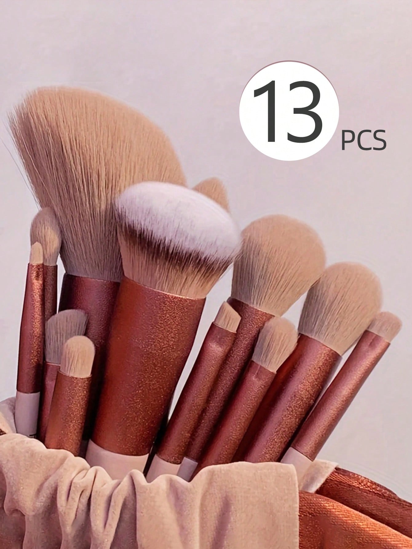13Pcs Portable Makeup Brush Set For Blush, Makeup Brushes Set,Eyeshadow Cosmetic Brush Set Blush Brush Makeup Tools,Maillard,Essential For Home,Travel Size,Easy To Store,Clothing Matching - Negative Apparel