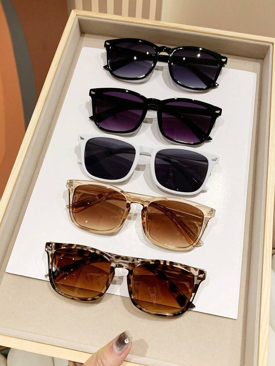 5pcs Ladies' Square Plastic Decorated Sunglasses FD