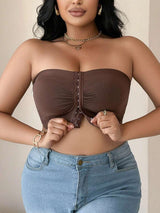Women Comfortable Seamless Plus Size Front Closure Bandeau Bra , Black Top