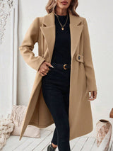 SHEIN Halloween Women's Notched Collar Camel Overcoat With Belt Long Coat Fall Coat