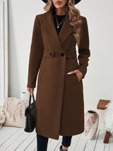 SHEIN Halloween Women's Notched Collar Camel Overcoat With Belt Long Coat Fall Coat