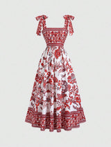 Women's Sleeveless Tie-Waist Floral Mini Dress