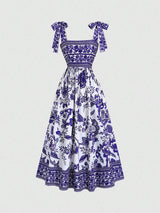 Women's Sleeveless Tie-Waist Floral Mini Dress