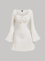 Women Ivory Bell Sleeve Mini Dress