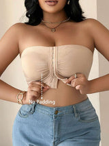 Women Comfortable Seamless Plus Size Front Closure Bandeau Bra , Black Top