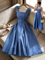 Elenzga New Arrival Tie-Shoulder Textured Bicolor Woven Midi Dress,