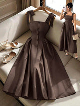 Elenzga New Arrival Tie-Shoulder Textured Bicolor Woven Midi Dress,