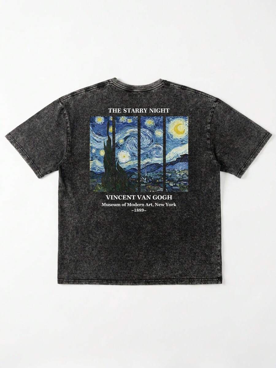 Women's Loose Starry Night Print Distressed Oversized T-Shirt