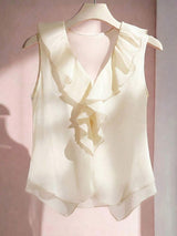 Sleeveless V-Neck Ruffle Blouse For Women