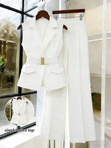 Women's Sleeveless Waistcoat With Metal Buckle Waist Belt