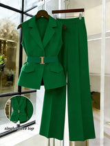 Women's Sleeveless Waistcoat With Metal Buckle Waist Belt
