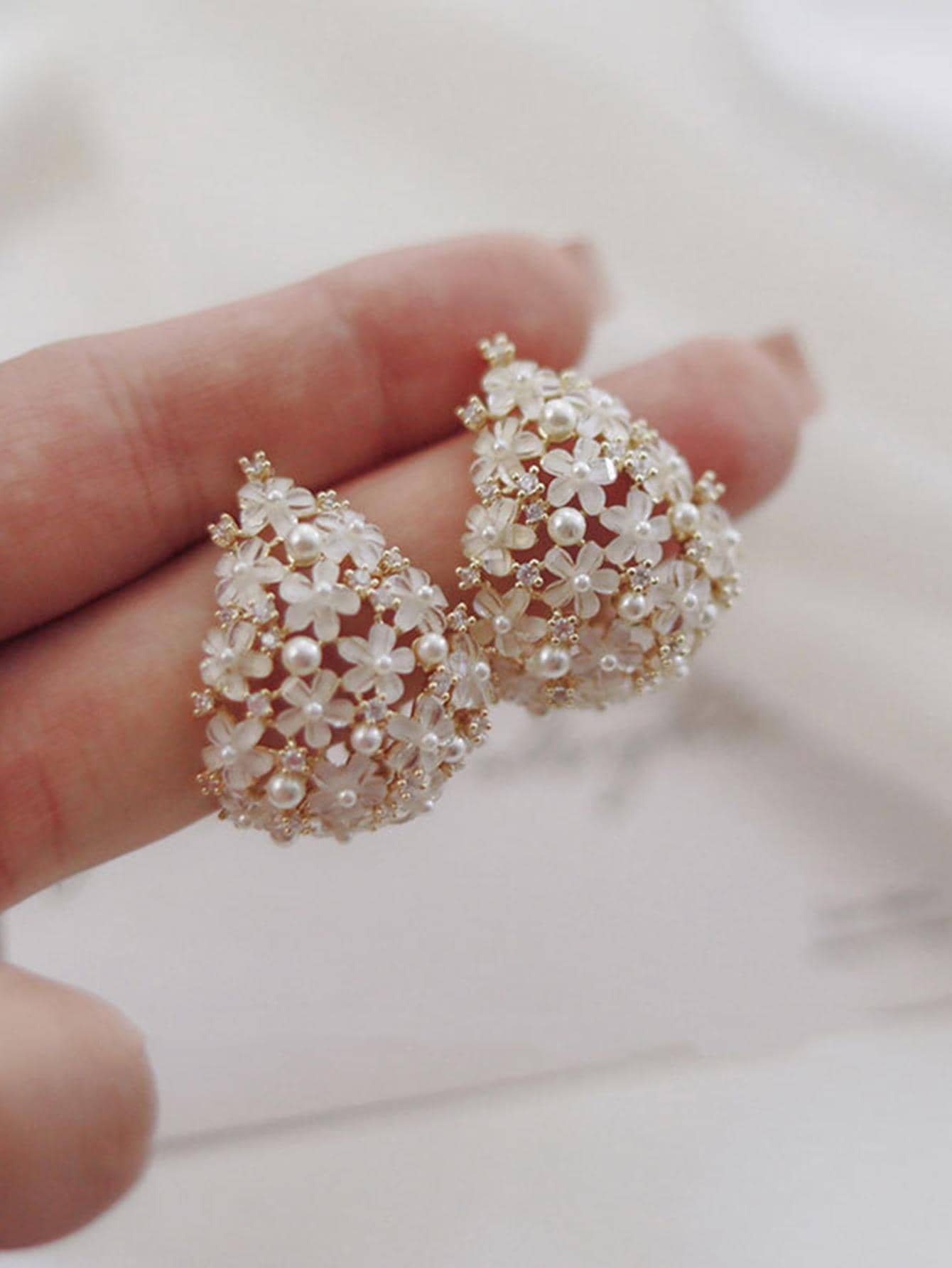 1pair Fashion Rhinestone Flower Decor Stud Earrings For Women For Daily - Negative Apparel