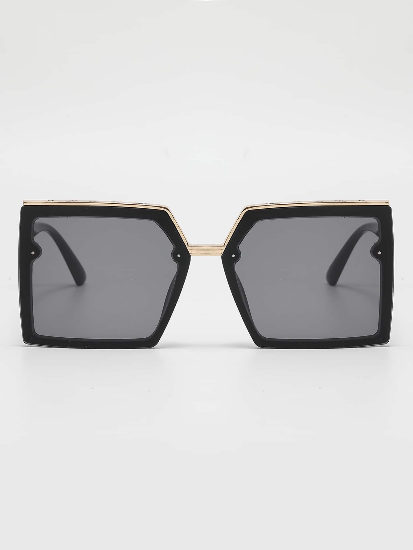 1pair Geometric Frame Fashion Black Glasses Travel Accessories Party Shades Beach Accessories - Negative Apparel