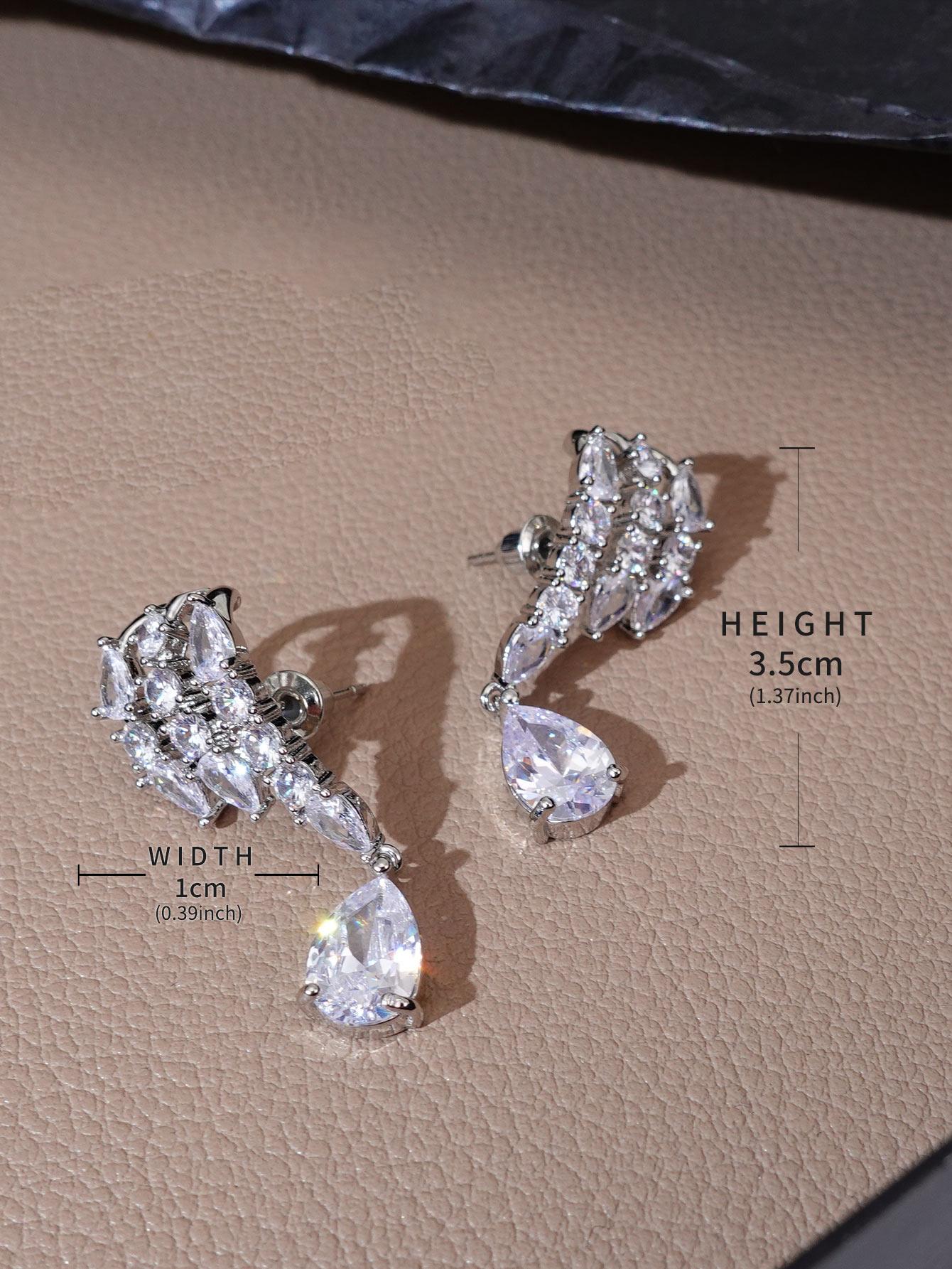 1pair Glamorous Copper Cubic Zirconia Water Drop Earrings - Negative Apparel