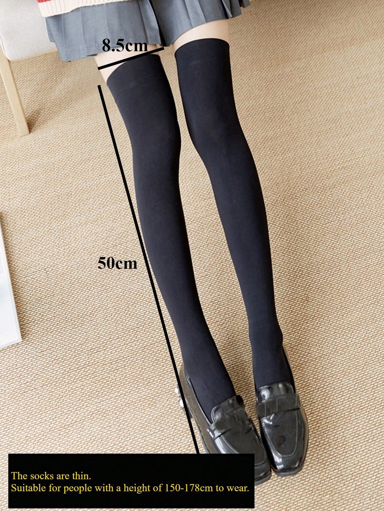 1pair Women's Solid Color Velvet Thigh High Stockings - Negative Apparel