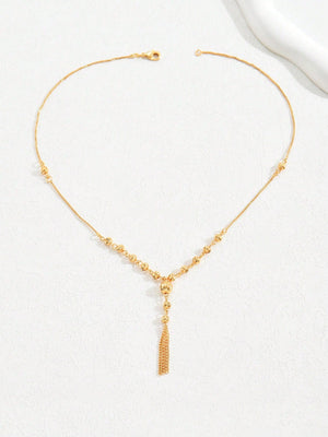 1pc 18k Gold Plated Fashionable Personality Design Pendant Necklace With Tassels For Women - Negative Apparel