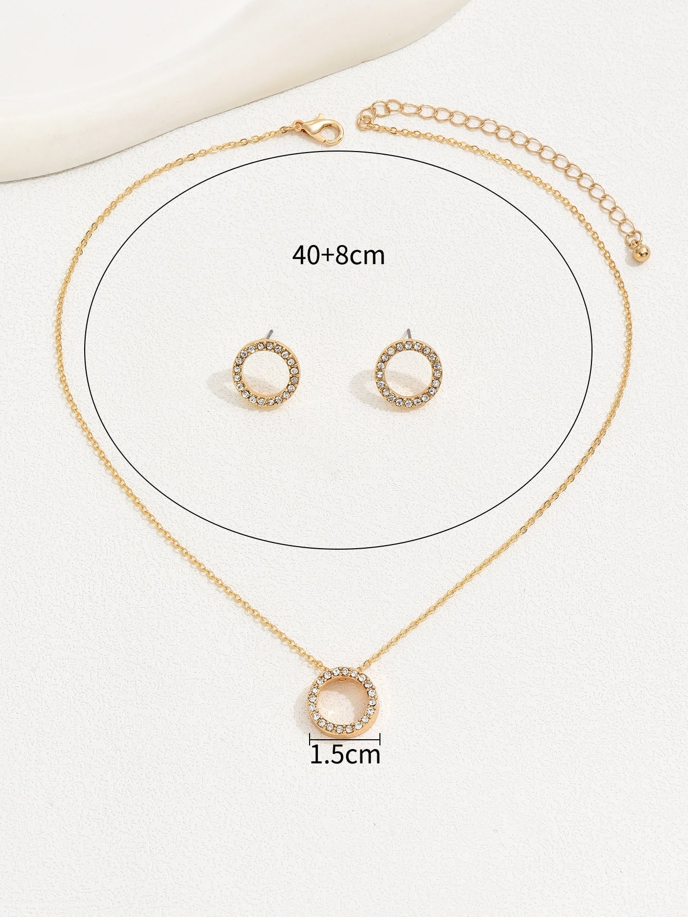 1pc Charming & Elegant Diamond Pendant Necklace With 1pair Round Earrings - Negative Apparel