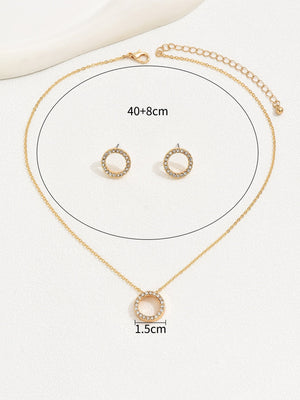 1pc Charming & Elegant Diamond Pendant Necklace With 1pair Round Earrings - Negative Apparel